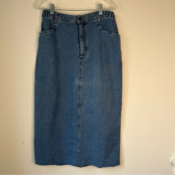 Vintage 90s Denim & Co Light Medium Wash Midi Length Denim Jean Skirt - Picture 10 of 10